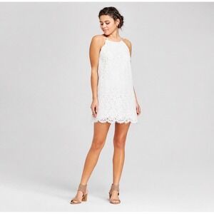 Le Kate Women's Lace Shift Mini Dress Spaghetti Strap White L Coquette Bridal